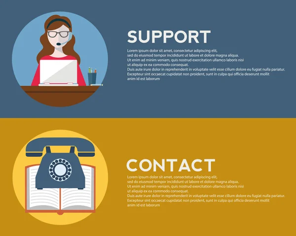 Support and contact banners — Stock vektor