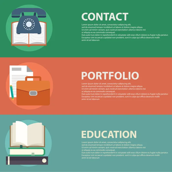 Portefeuille, contact en onderwijs banners — Stockvector