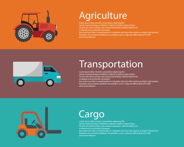 Camion cargo, chariot élévateur et tracteur — Image vectorielle