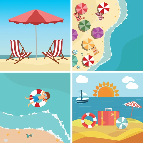 Playa de verano en diseño plano — Archivo Imágenes Vectoriales