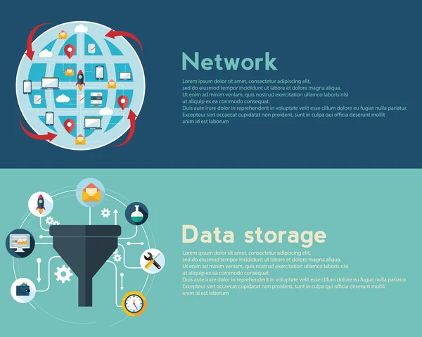 Banner für Netzwerk und Datenspeicherung — Stockvektor