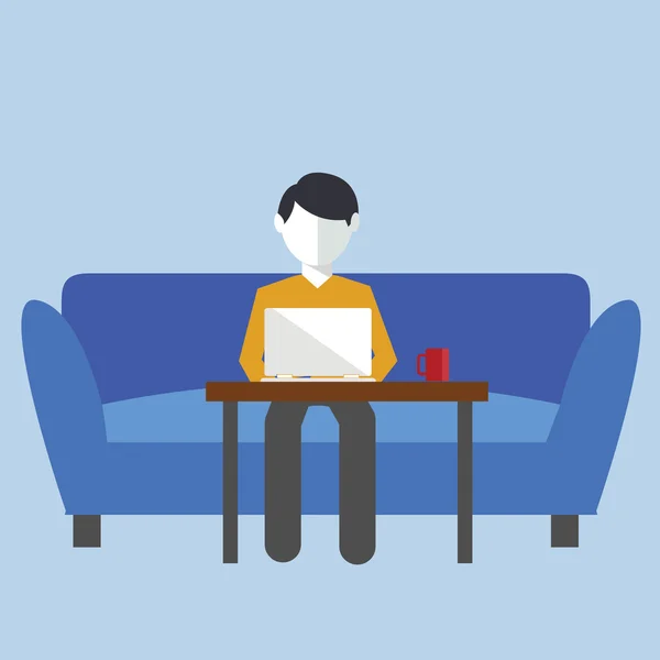 Freelancer sentado no sofá —  Vetores de Stock