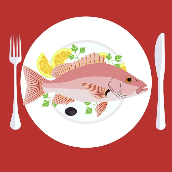 Parrilla pescado preparado — Vector de stock