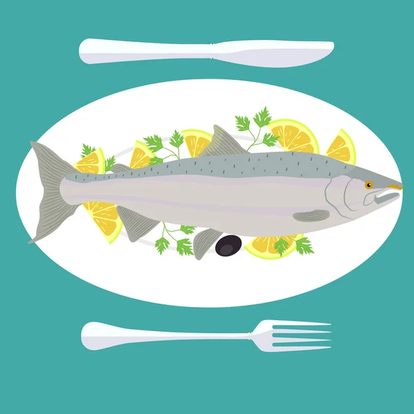 Grelha peixe preparado — Vetor de Stock