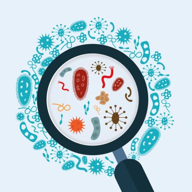 Magnifier glass with bacterias clipart