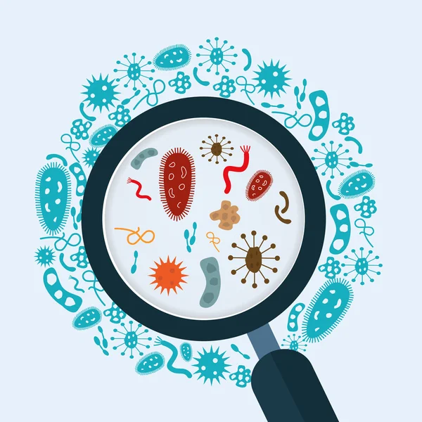 Lupa con bacterias — Vector de stock