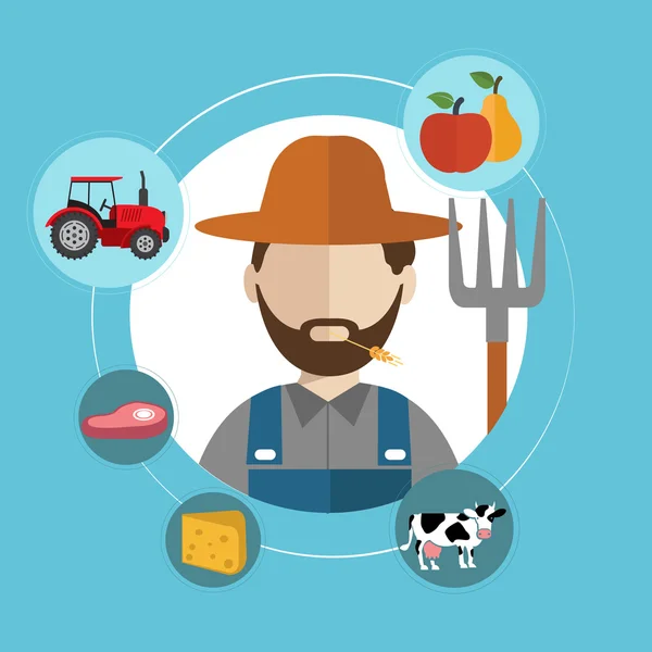 Çiftçi ve organik temiz gıda — Stok Vektör