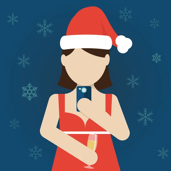 Young Girl Selfie at Christmas — Stock vektor