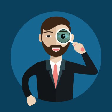 İş adamı büyüteçle bakıyor