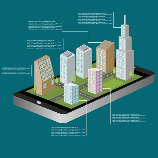 Navegación isométrica mapon smartphone — Vector de stock