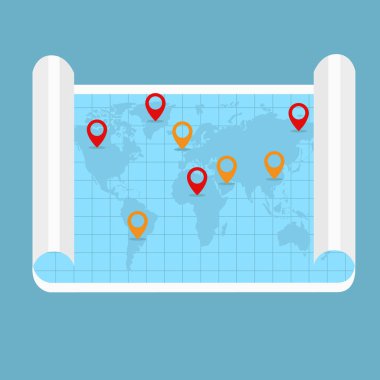 Düz harita gösterimi ve işaretleri ile