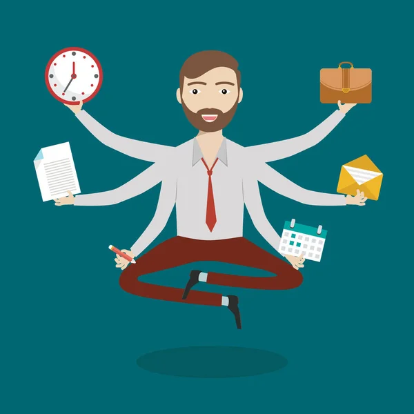 Επιχειρηματίας με την ικανότητα multitasking και πολυ — Διανυσματικό Αρχείο