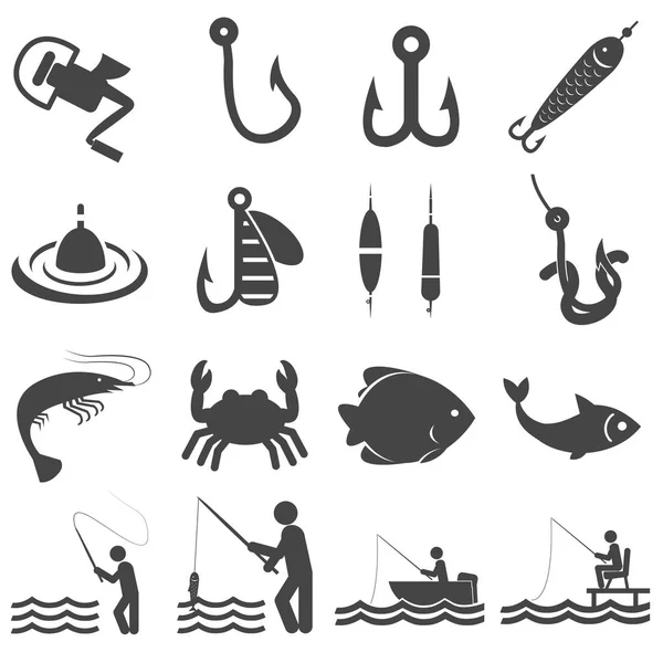 Fishing icons in single color — Stock Vector