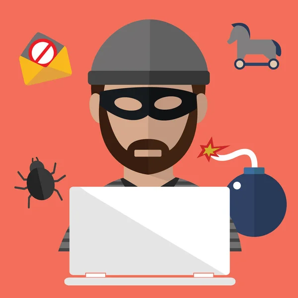 Professional hacker with computer — Stock Vector