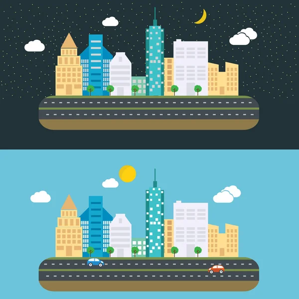 Paysage urbain jour et nuit — Image vectorielle