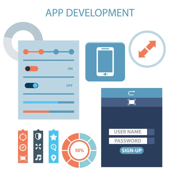 Desenvolvimento de aplicativos com telefone inteligente — Vetor de Stock