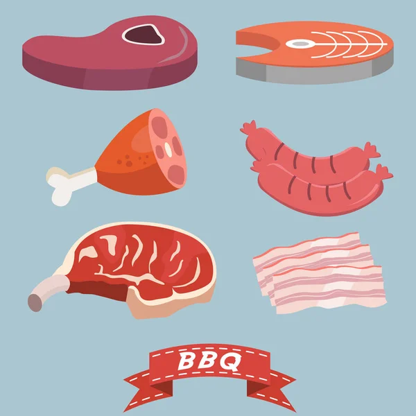 Różne rodzaje mięsa — Wektor stockowy