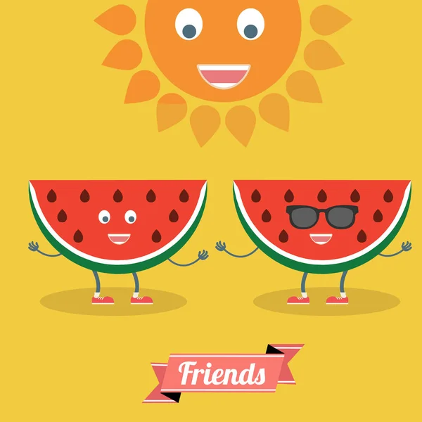 Scheibe Wassermelonen Freunde — Stockvektor
