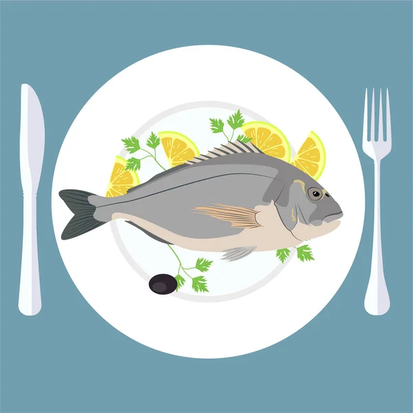 Pescado a la parrilla preparado — Vector de stock