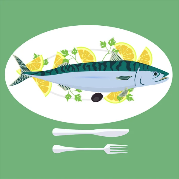 Pescado a la parrilla preparado — Vector de stock