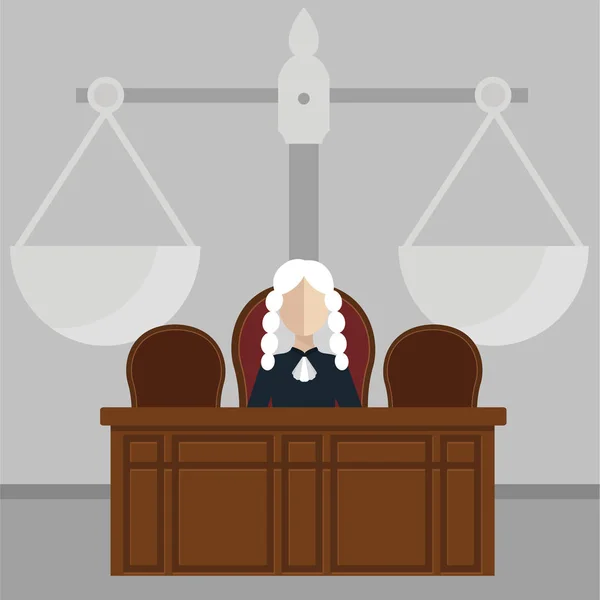 Juez sentado en la sala del tribunal — Vector de stock