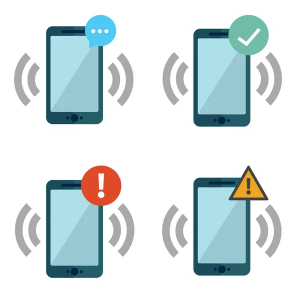Teléfonos inteligentes con notificaciones push — Vector de stock
