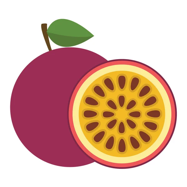 Fruta de la pasión con rebanada — Vector de stock