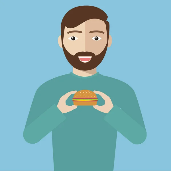 Adam yeme hamburger — Stok Vektör