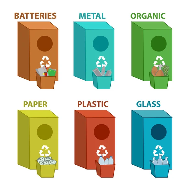 Different colored recycle waste bins — Stock Vector