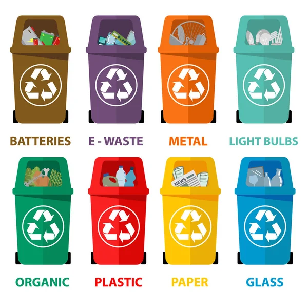 彩色的回收废物箱 — 图库矢量图片