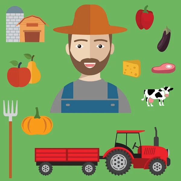 Agriculteur et Aliments Propres Biologiques — Image vectorielle