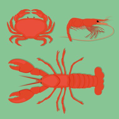 Set of seafood with crab clipart