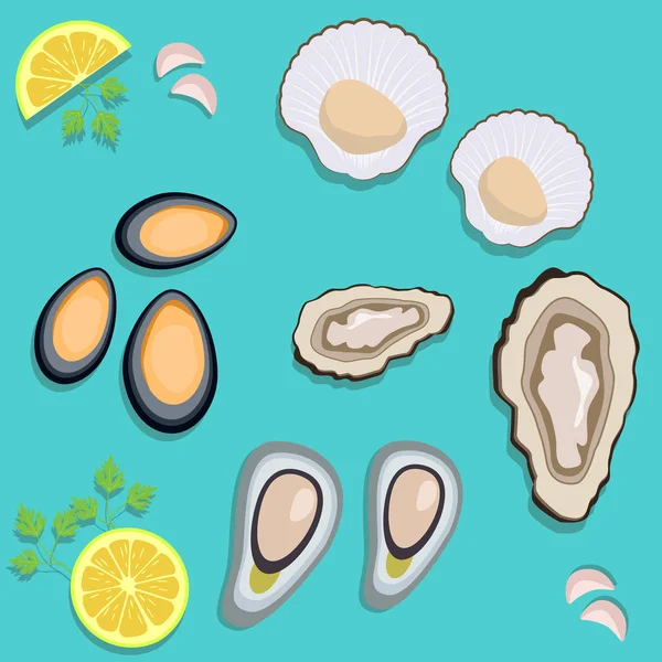 Ensemble de palourdes aux fruits de mer — Image vectorielle