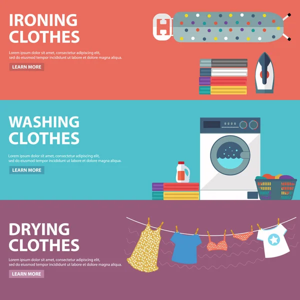 Clothes washing and ironing banners — Stock Vector