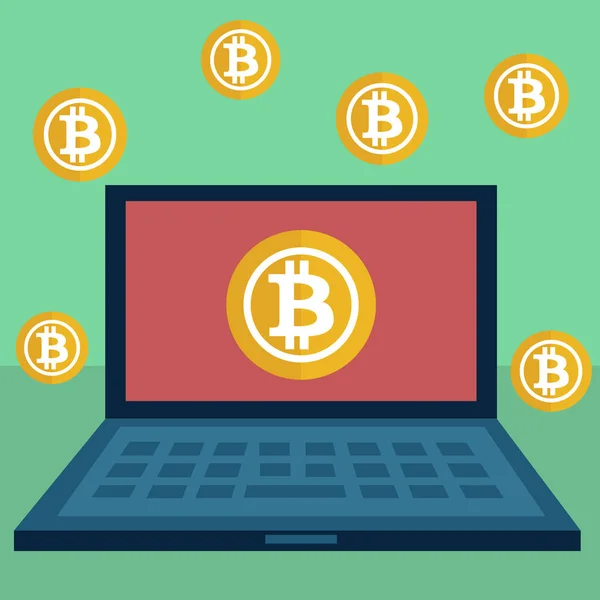 Bitcoin-Geld mit Laptop — Stockvektor