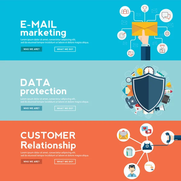 E Mail marketing en klant relatie webbanners. — Stockvector