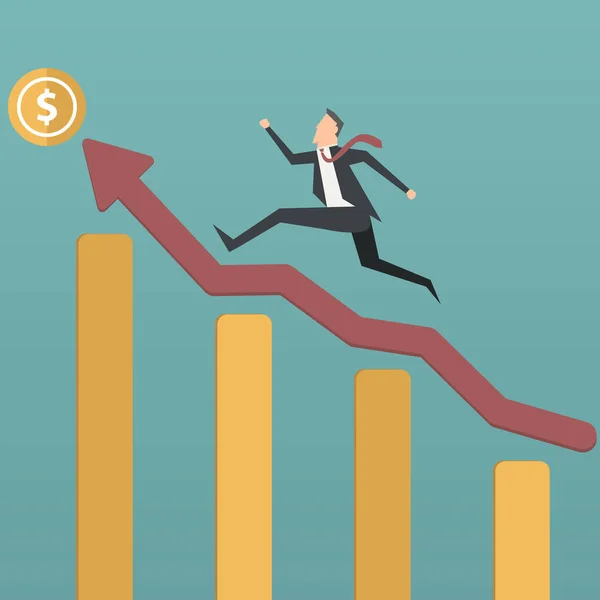 Successful businessman climbing up growing chart — Stock Vector