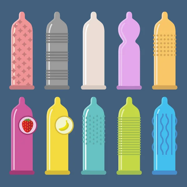 Set of Condoms Icons — Stock Vector