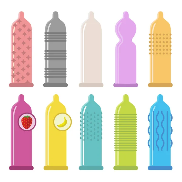 Uppsättning kondomer ikoner — Stock vektor