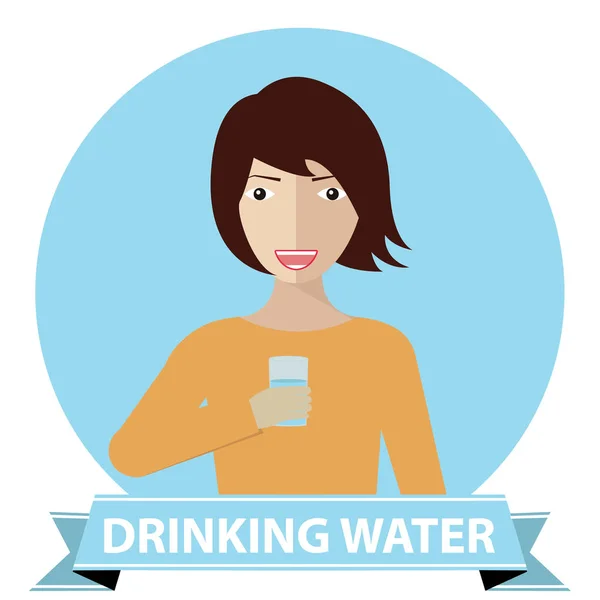 Mujer agua potable — Vector de stock