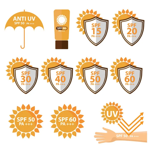 De pictogrammen van de UV-bescherming tegen de zon — Stockvector