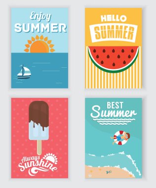 Yaz tatil afiş kümesi