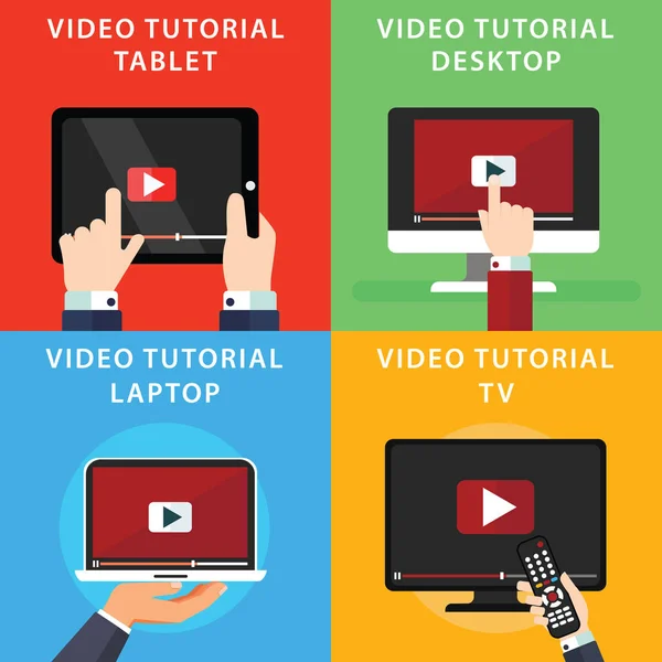 De pictogrammen van de video-tutorials — Stockvector