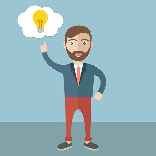 businessman with beard pointing to bulb