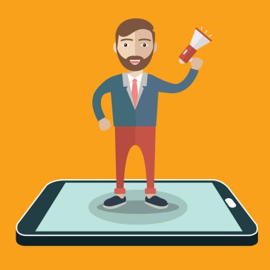  Elinde megafon tutan bir iş adamı. 