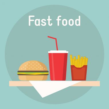 soda, hamburger ve kızarmış patates