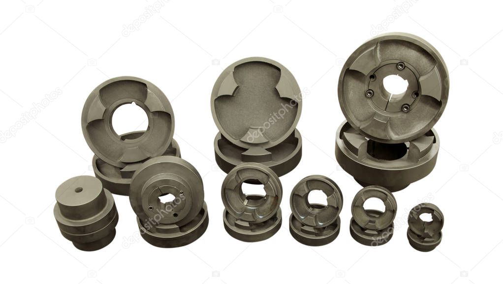 Various newly manufactured belt pulleys 