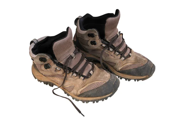 Male mountaineering shoes on white ground — Stock Photo, Image