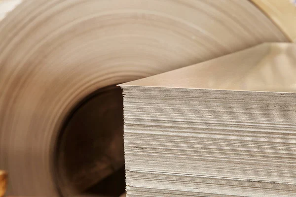 Large aluminium steel rolls in the factory — Stock Photo, Image