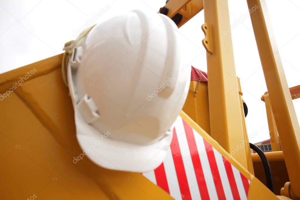 construction site, helmet on crane